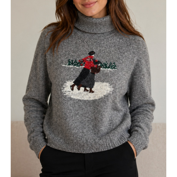 Lauren Ralph Lauren Sweaters - Lauren Ralph Lauren Gray Lambswool Ice Skater Intarsia Turtleneck Sweater‎ M
